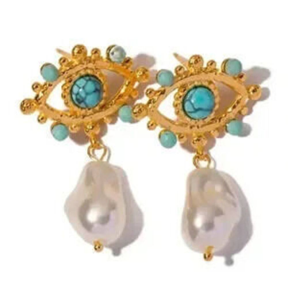 Gaze Eyes Turquoise 18KGold Plated Stainless Steel Waterproof Earrings Gift